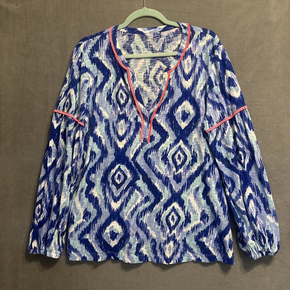 Lilly Pulitzer Kalissa Knit Tunic Top Size XL Blue Skipped a Beach Resort Preppy - Picture 3 of 10
